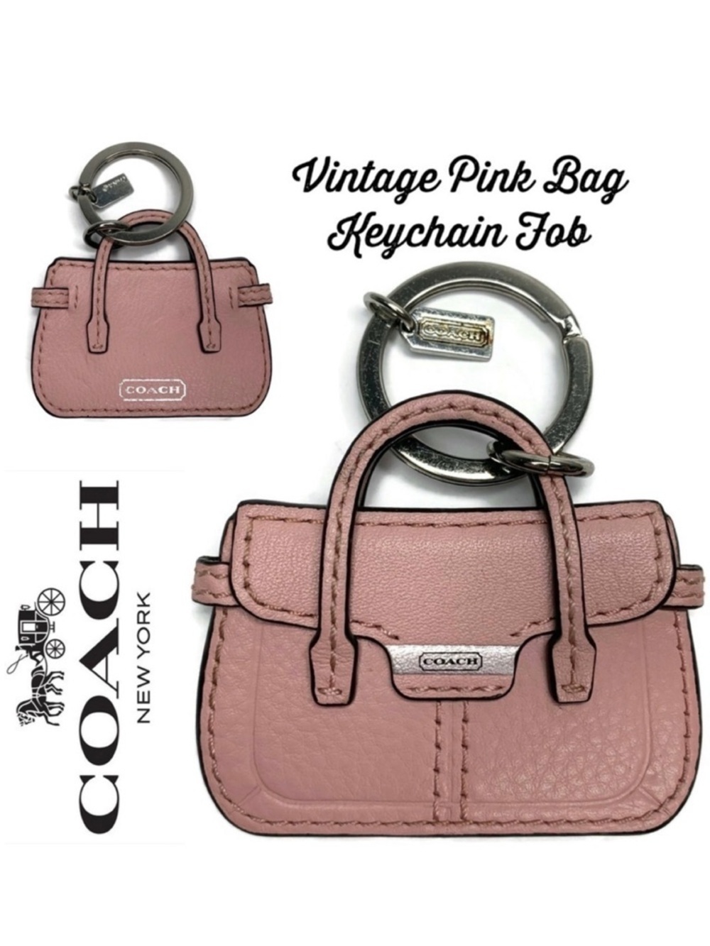 Coach Pink Purse 👛 Vintage Keychain Fob for Bag